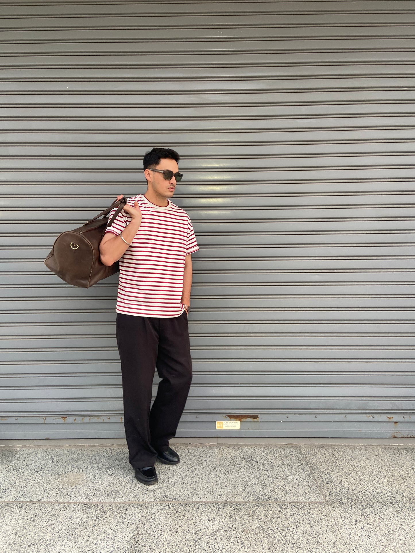 Cropped Striped Tee in Muted Red & Off-White