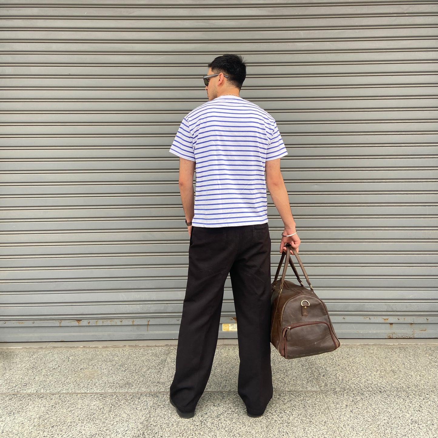 Cropped fit Sky blue and white striped T-shirt