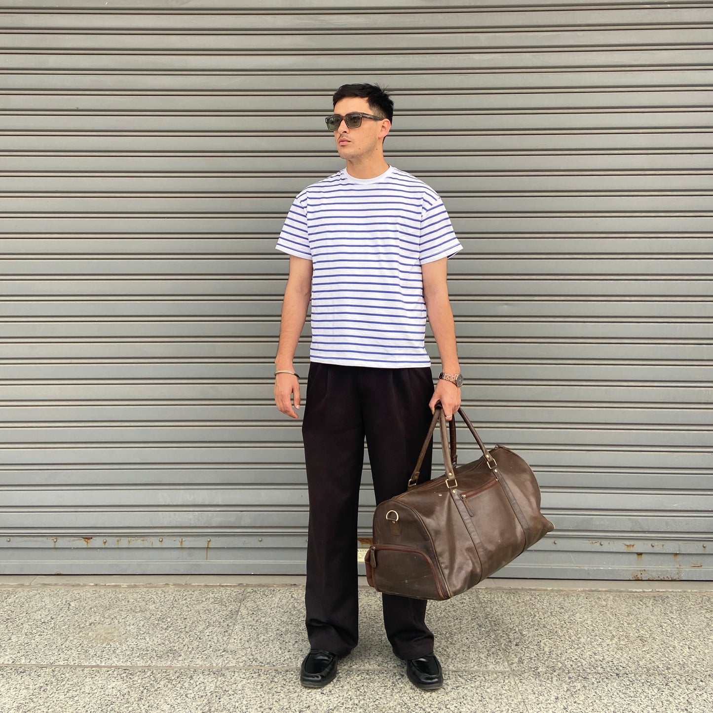 Cropped fit Sky blue and white striped T-shirt