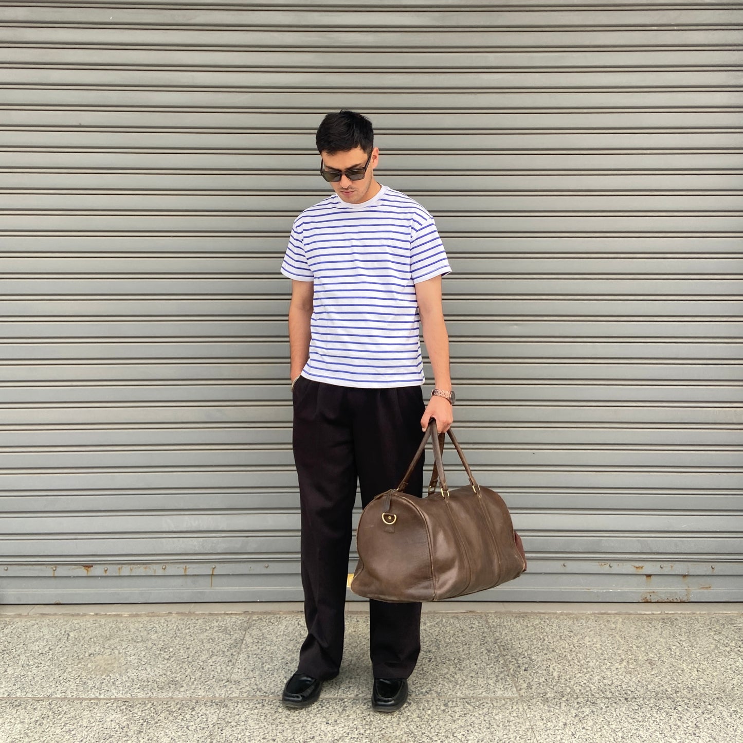 Cropped fit Sky blue and white striped T-shirt