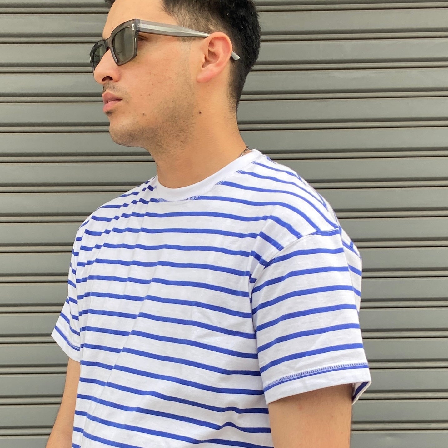 Cropped fit Sky blue and white striped T-shirt