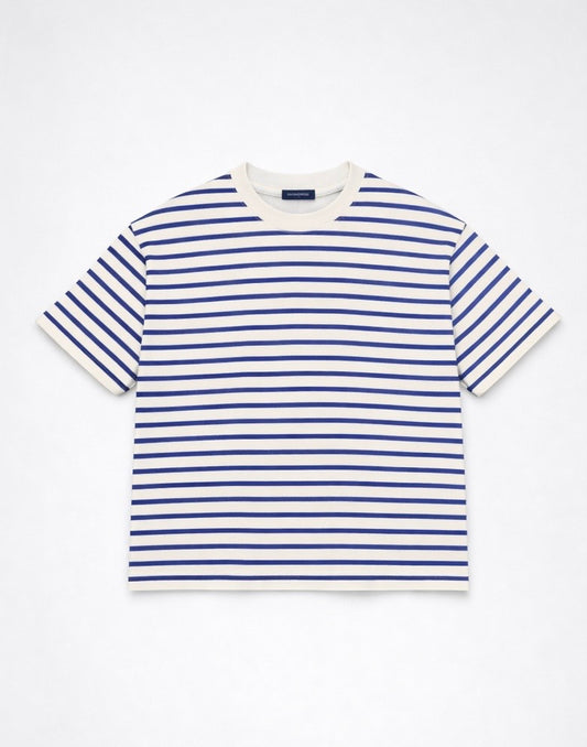 Cropped fit Sky blue and white striped T-shirt