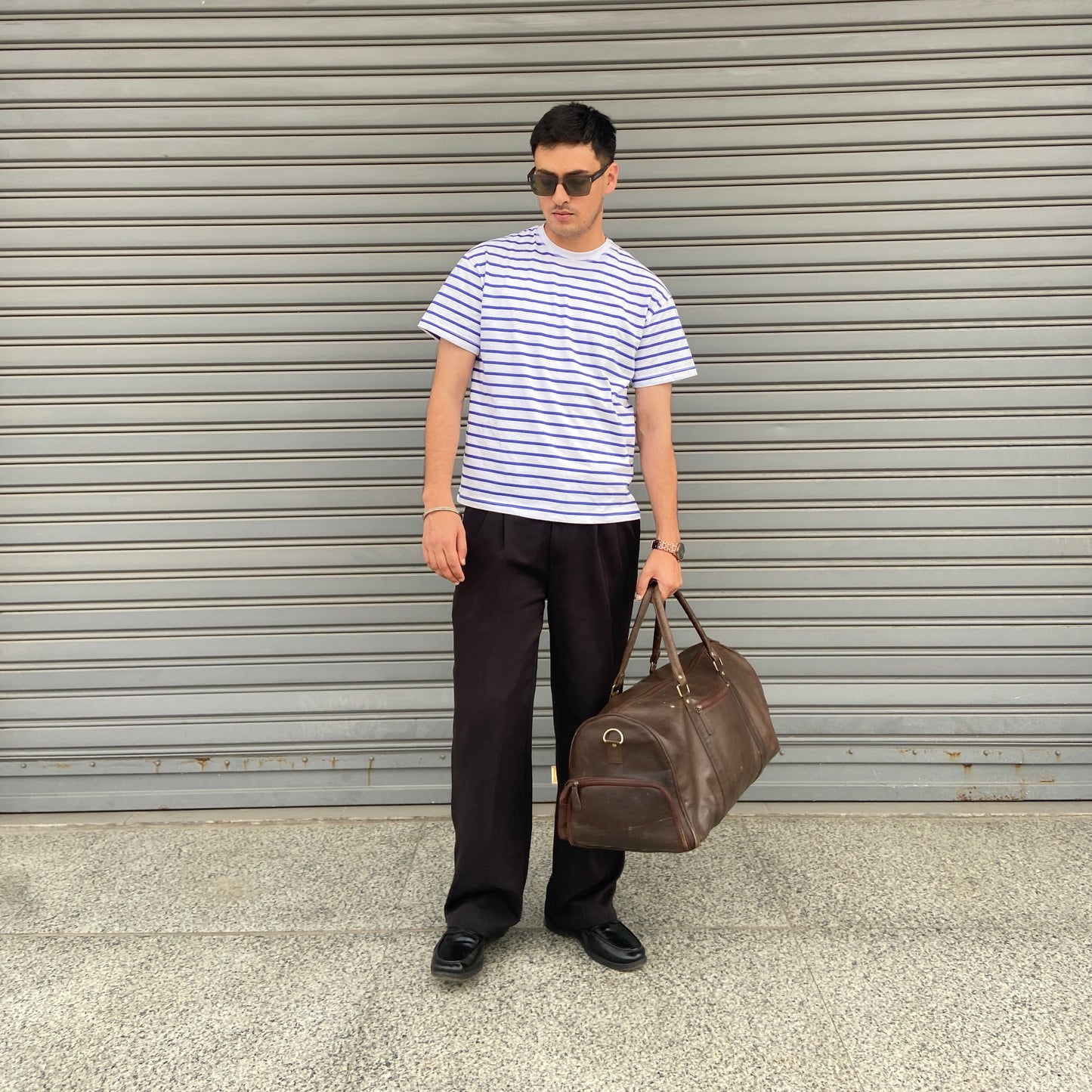 Cropped fit Sky blue and white striped T-shirt