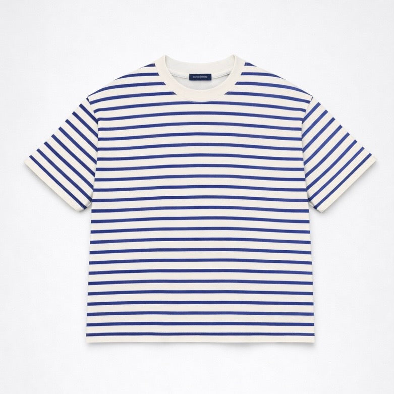 Cropped fit Sky blue and white striped T-shirt