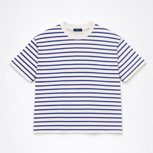 Cropped fit Sky blue and white striped T-shirt